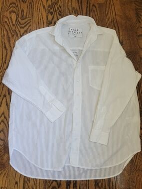 Frank & Eileen Shirley Oversized White Pinstripe Button-Up Women's Shirt